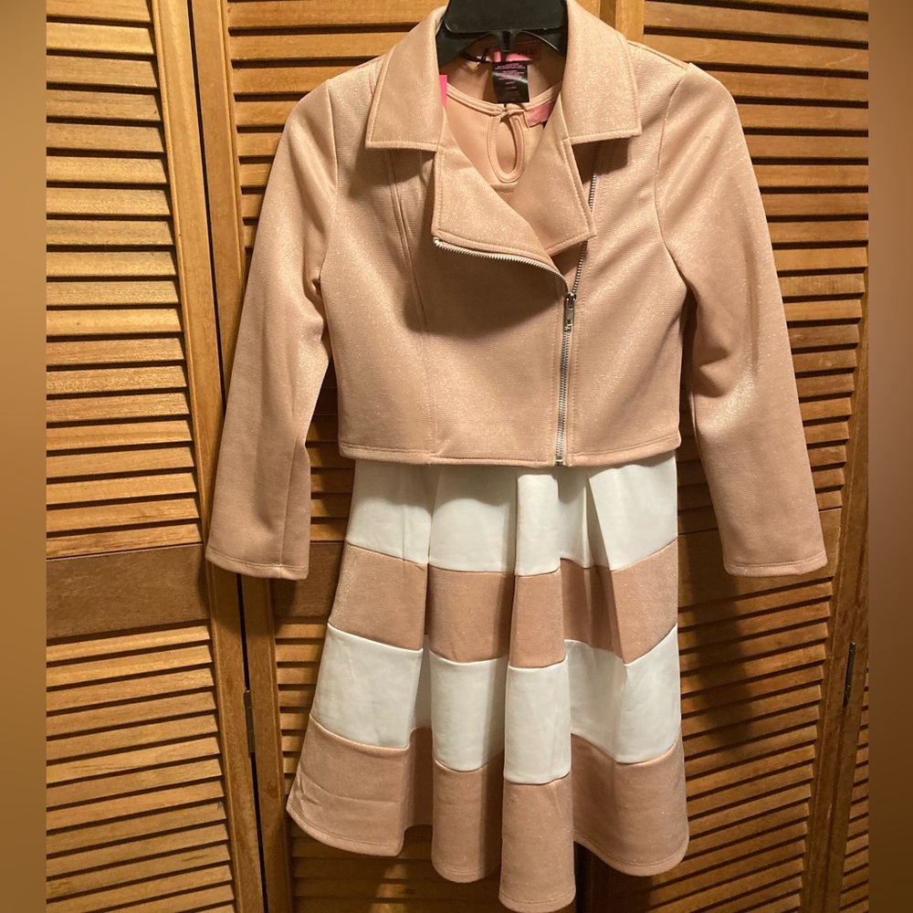 2 Hip Rose, Silver Threads & White Sleeveless Dress with Moto Crop Jacket